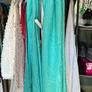 Chaudry Teal Paisley Viscose Scarf w Fringe One Size